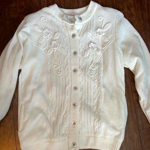 Flower Embroidered White Sweater